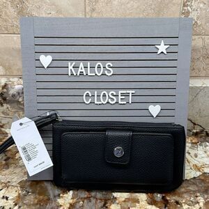 Nautica Pebbled Flap Tab Wristlet Wallet Black- New